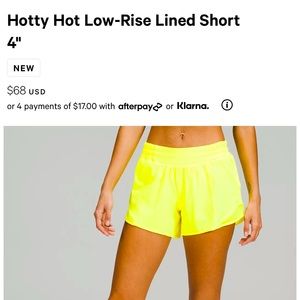 NWT Lululemon Hotty Hot LR Shorts 4” Lined - Size 4 in Highlighter Yellow!